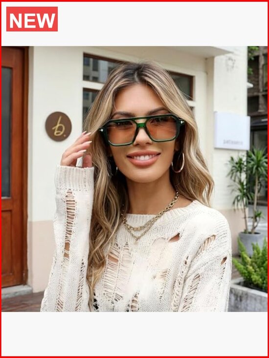 Retro Square Aviator Sunglasses with Double Bridge, UV400 Protection main image 6